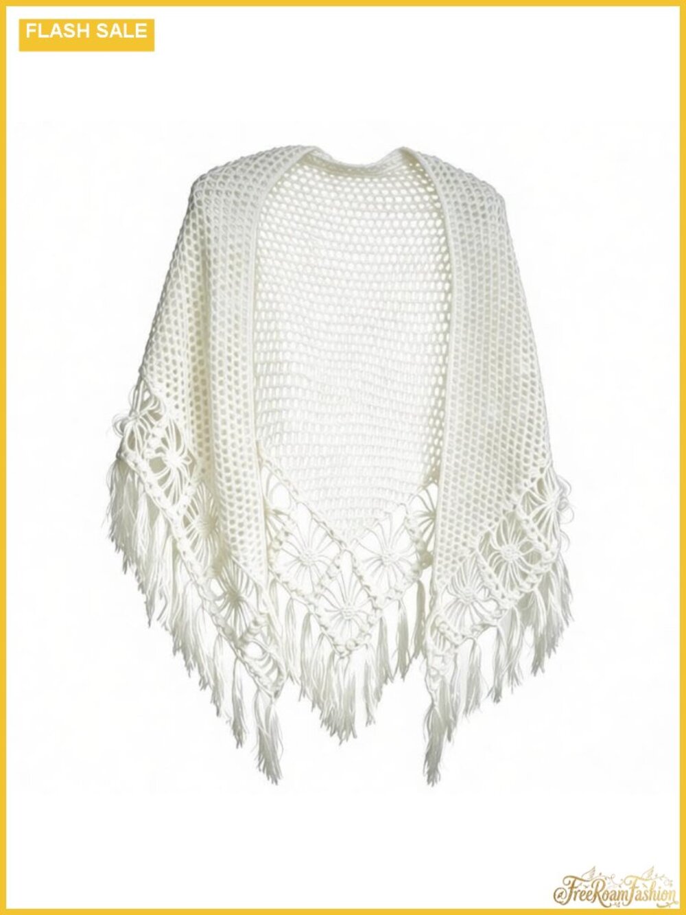 Handmade Crochet Shawl Boho Fringe Wrap Floral Lace Triangular